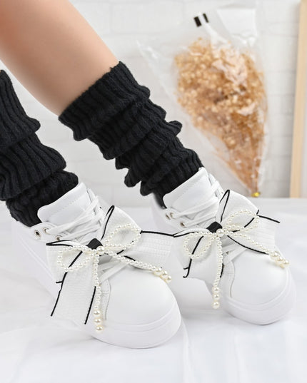 Pantofi Sport De Dama,Din piele Ecologica,Cu Fundita perle,D1367,Alb