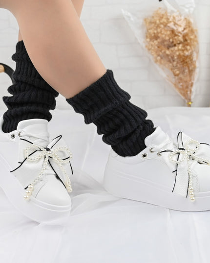 Pantofi Sport De Dama,Din piele Ecologica,Cu Fundita perle,D1367,Alb