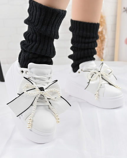 Pantofi Sport De Dama,Din piele Ecologica,Cu Fundita perle,D1367,Alb