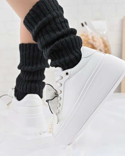 Pantofi Sport De Dama,Din piele Ecologica,Cu Fundita perle,D1367,Alb