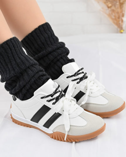 Pantofi Sport De Dama din Piele Ecologica intoarsa, D1411 - Alb cu Negru