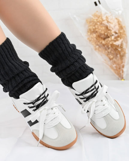 Pantofi Sport De Dama din Piele Ecologica intoarsa, D1411 - Alb cu Negru