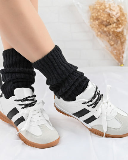 Pantofi Sport De Dama din Piele Ecologica intoarsa, D1411 - Alb cu Negru