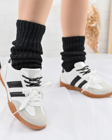 Pantofi Sport De Dama din Piele Ecologica intoarsa, D1411 - Alb cu Negru
