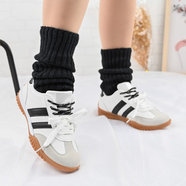 Pantofi Sport De Dama,Din Piele Ecologica intoarsa,D1411,Alb cu Negru