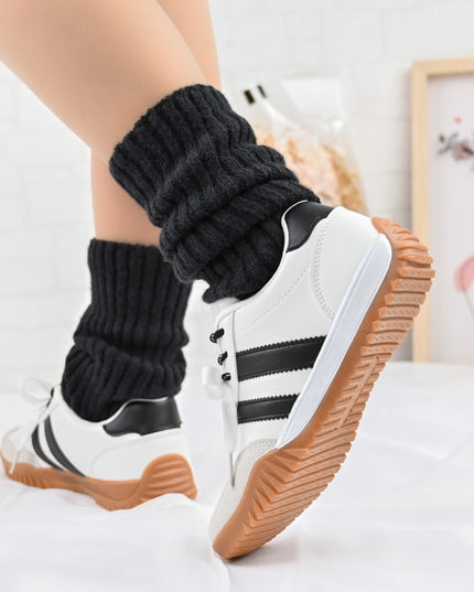 Pantofi Sport De Dama din Piele Ecologica intoarsa, D1411 - Alb cu Negru