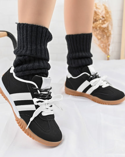 Pantofi Sport De Dama,Din Piele Ecologica intoarsa,D1411,Negru cu Alb