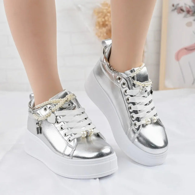 Pantofi Sport De Dama,Din Piele Ecologica,cu Lant decorativ,D1372,Silver OEM