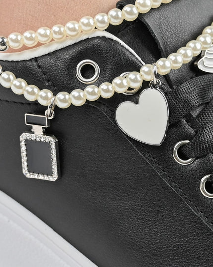 Дамски спортни обувки, изработени от екокожа, с декоративна верижка, D1372, черни