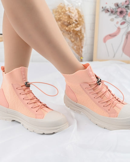 Pantofi Sport Inalti De Dama,Material Textil,D1360,Roz