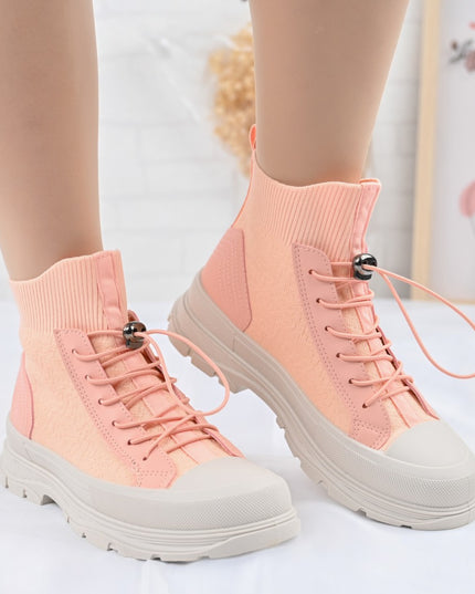 Pantofi Sport Inalti De Dama,Material Textil,D1360,Roz