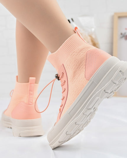 Pantofi Sport Inalti De Dama,Material Textil,D1360,Roz