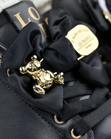 Дамски спортни обувки, изработени от екологична кожа, с панделка Mantarme, D1356, черни