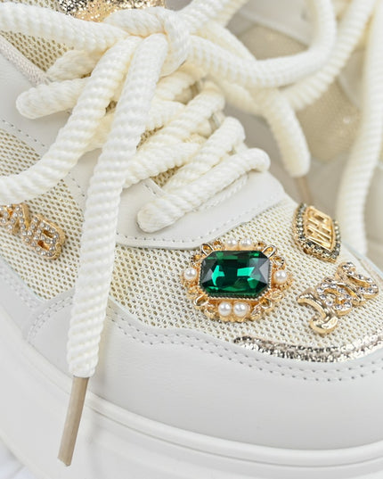 Дамски спортни обувки, с мрежести вложки, с камъни, D1375, Бежов