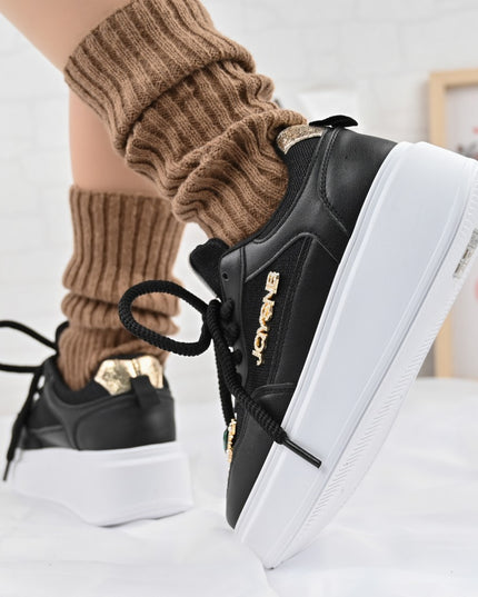 Дамски спортни обувки, с мрежести вложки, с камъни, D1375, Черни