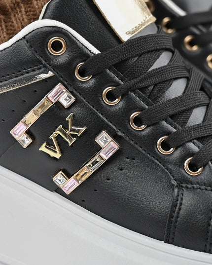 Дамски спортни обувки, изработени от екокожа, с камъни, D1368, черни