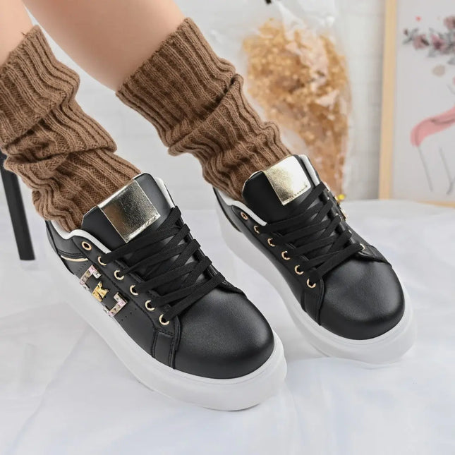 Pantofi Sport De Dama,Din piele Ecologica,Cu pietre,D1368,Negru OEM