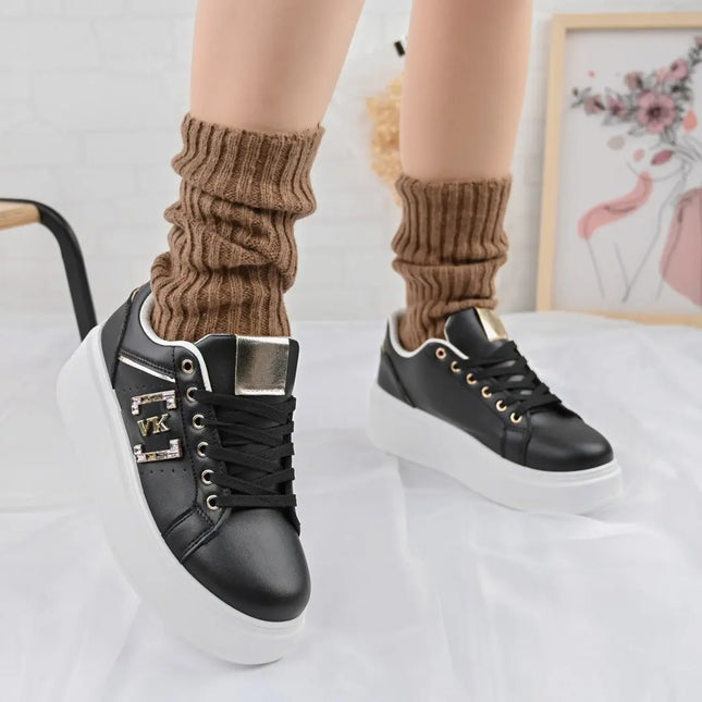 Pantofi Sport De Dama,Din piele Ecologica,Cu pietre,D1368,Negru OEM