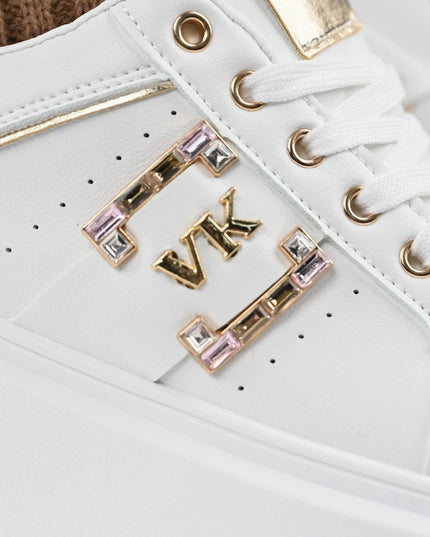 Дамски спортни обувки, изработени от екокожа, с камъни, D1368, бели със златно