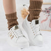 Pantofi Sport De Dama,Din piele Ecologica,Cu pietre,D1368,Alb cu Auriu