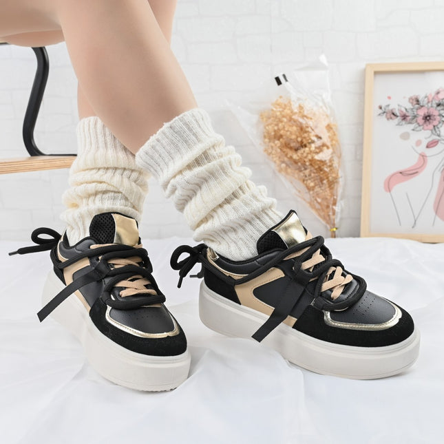 Дамски спортни обувки, D1309, Изработени от екологична кожа, Черни