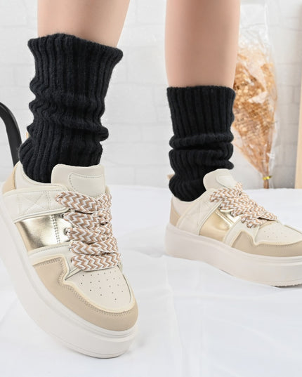 Pantofi sport de dama,D1308,Din piele ecologica,Beige