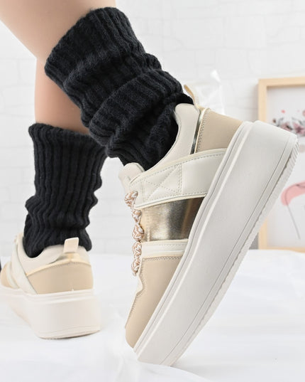 Pantofi sport de dama,D1308,Din piele ecologica,Beige