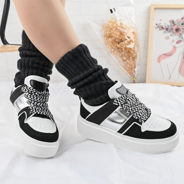 Дамски спортни обувки, D1308, Изработени от екологична кожа, Черни