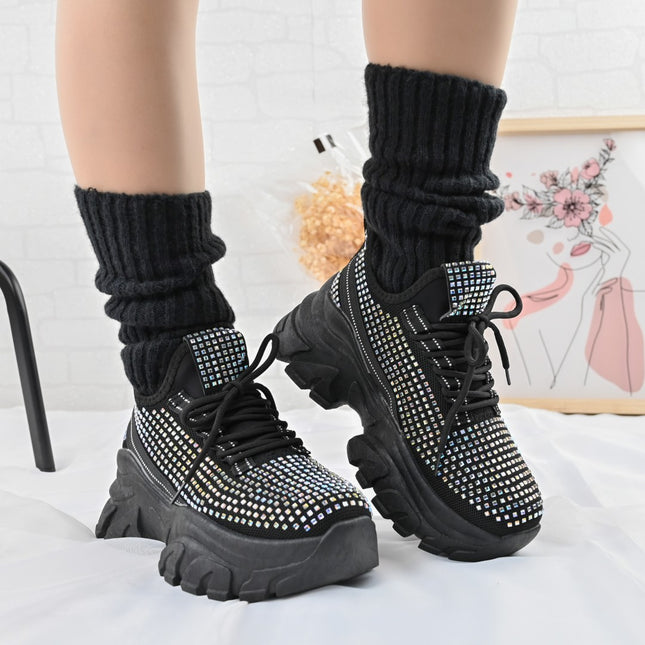 Дамски спортни обувки 0146 с камъни Черни