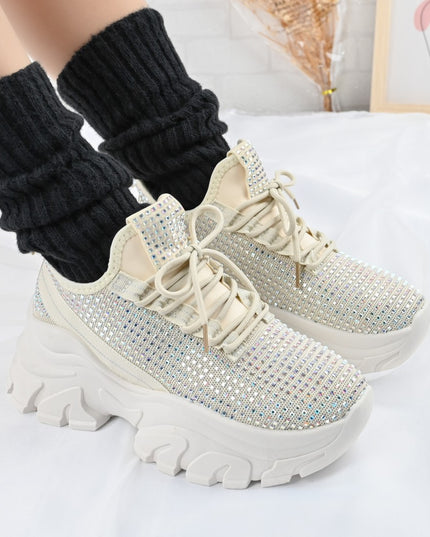 Дамски спортни обувки 0146 с камъни Бежови