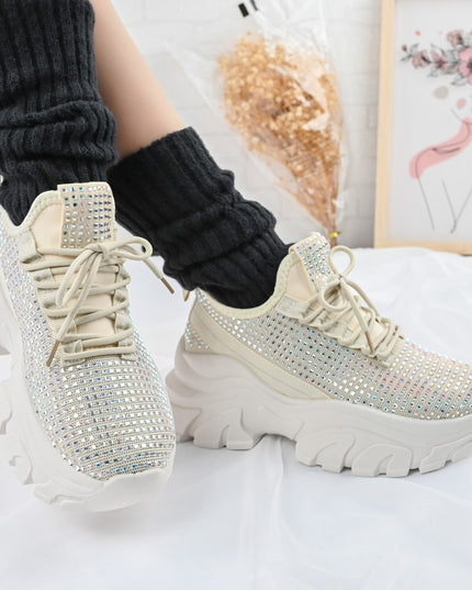 Дамски спортни обувки 0146 с камъни Бежови