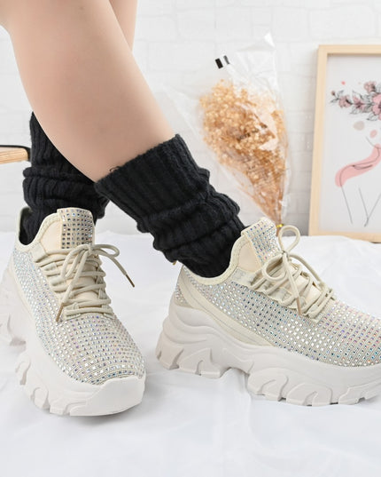 Дамски спортни обувки 0146 с камъни Бежови