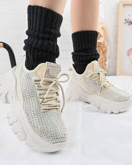 Дамски спортни обувки 0146 с камъни Бежови