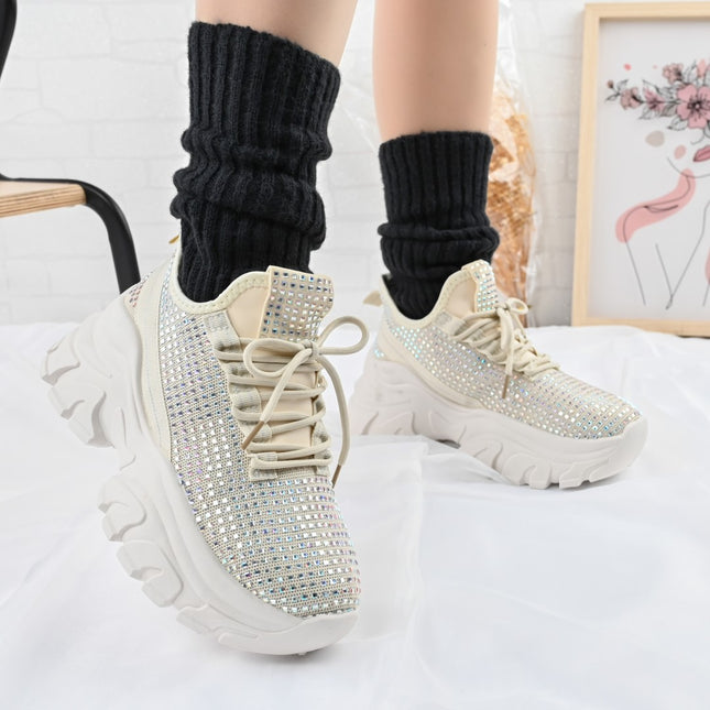 Дамски спортни обувки 0146 с камъни Бежови