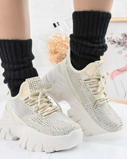 Дамски спортни обувки 0146 с камъни Бежови