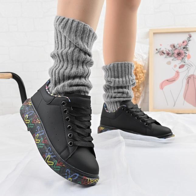 Дамски спортни обувки, изработени от еко кожа, D1369, черни