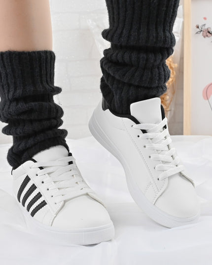 Дамски спортни обувки, D1310, Изработени от екологична кожа, Бяло с Черно