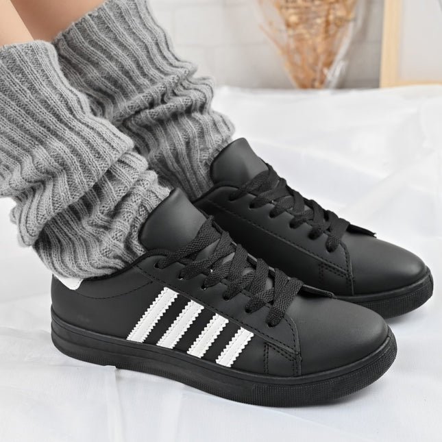 Дамски спортни обувки, D1310, Изработени от екологична кожа, Черни и бели