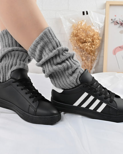 Дамски спортни обувки, D1310, Изработени от екологична кожа, Черни и бели