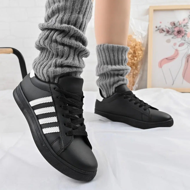 Pantofi sport de dama,D1310,Din piele ecologica,Negru cu Alb OEM