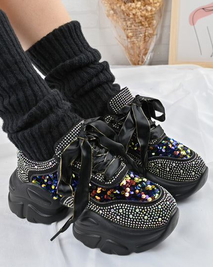 Pantofi sport de dama,Usori,Cu platforma,D1322,Negru