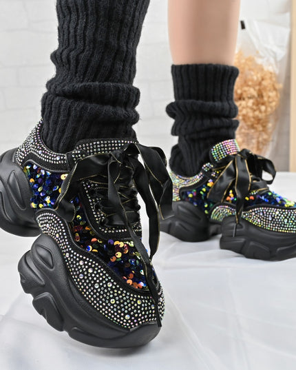 Pantofi sport de dama,Usori,Cu platforma,D1322,Negru