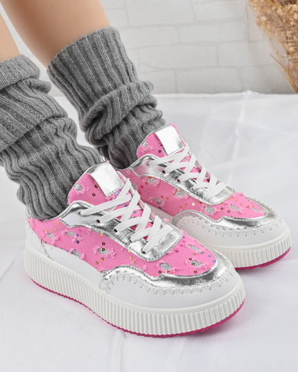 Pantofi sport de dama,Cu aplicarii de denim,D1327,Roz