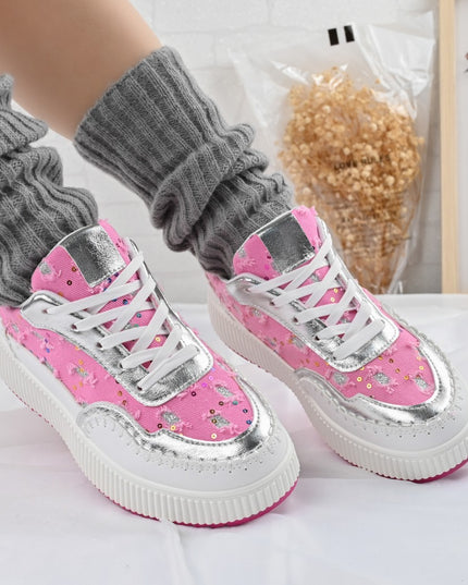 Pantofi sport de dama,Cu aplicarii de denim,D1327,Roz