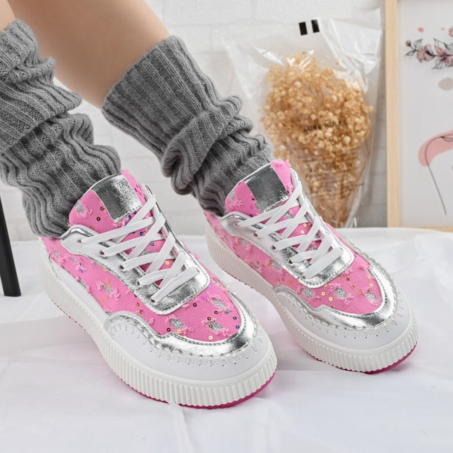 Pantofi sport de dama,Cu aplicarii de denim,D1327,Roz