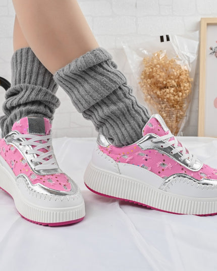 Pantofi sport de dama,Cu aplicarii de denim,D1327,Roz