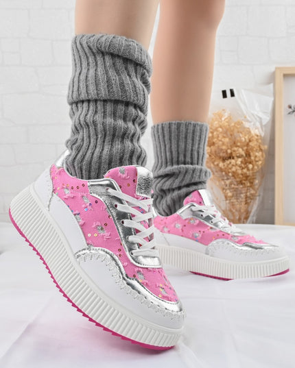 Pantofi sport de dama,Cu aplicarii de denim,D1327,Roz