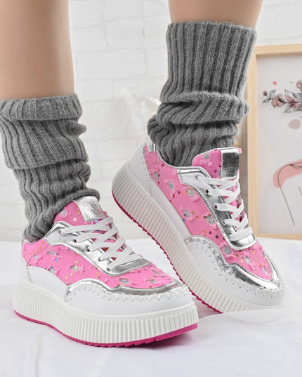 Pantofi sport de dama,Cu aplicarii de denim,D1327,Roz