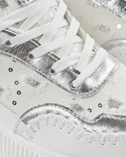 Дамски спортни обувки, С дънкови апликации, D1327, Бели