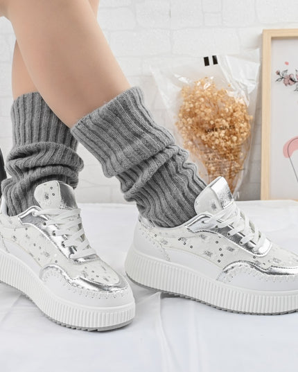 Дамски спортни обувки, С дънкови апликации, D1327, Бели